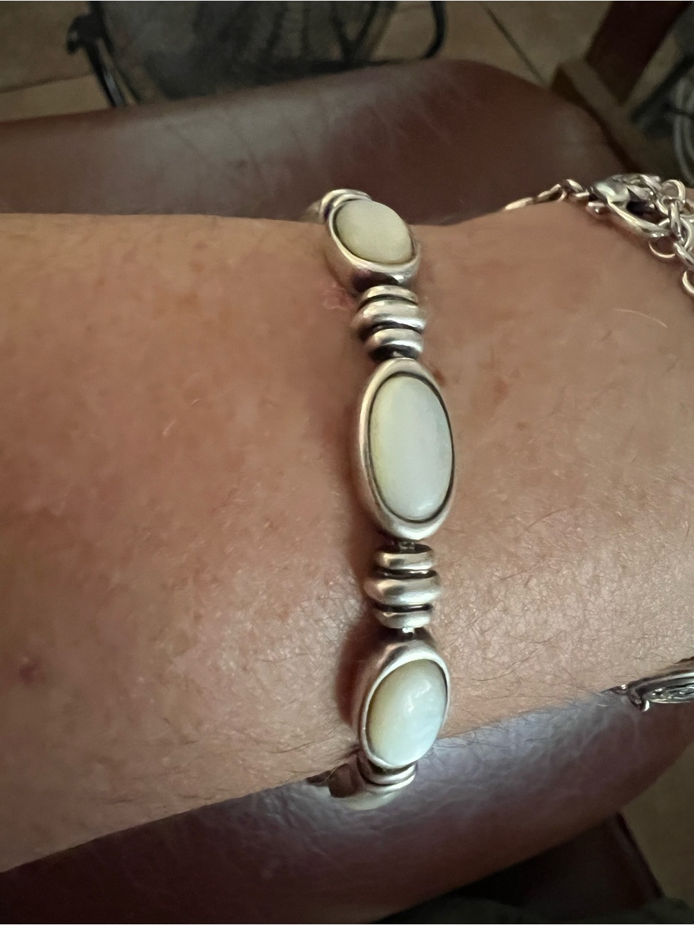 Sterling Silver White Oval Stone Bracelet